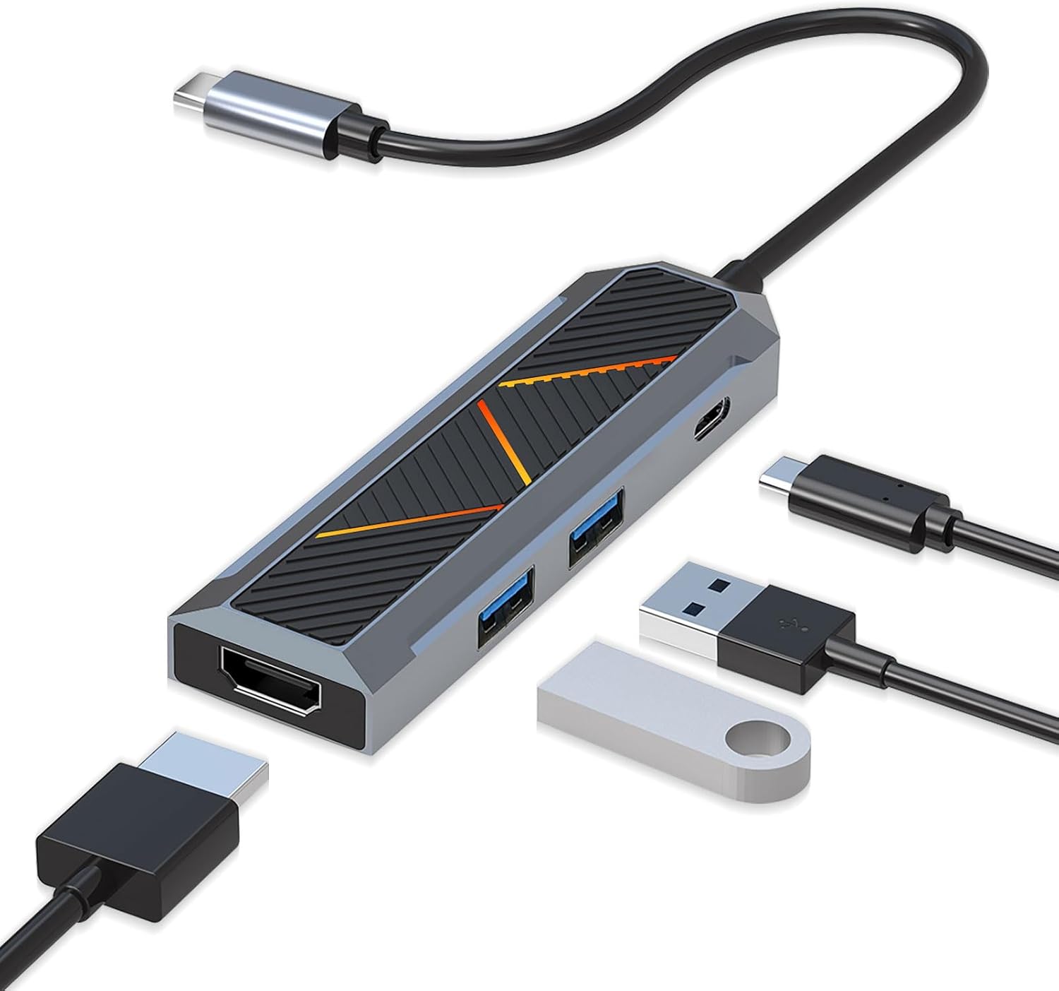 USB-C Hub-C 4-ing-1 kanthi 4K 60HZ HDMI Splitter